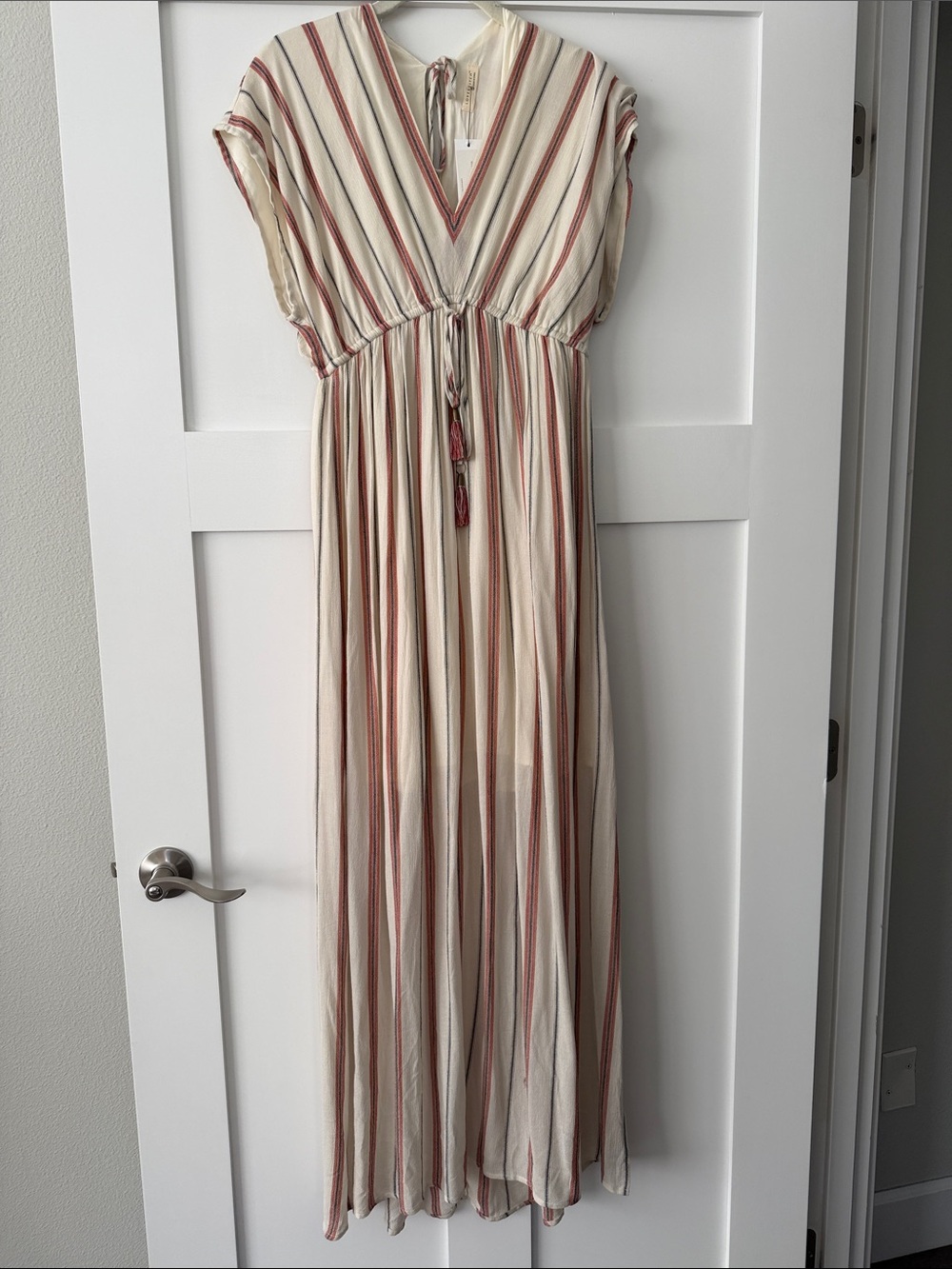 Love stitch striped drawstring maxi dress NWT